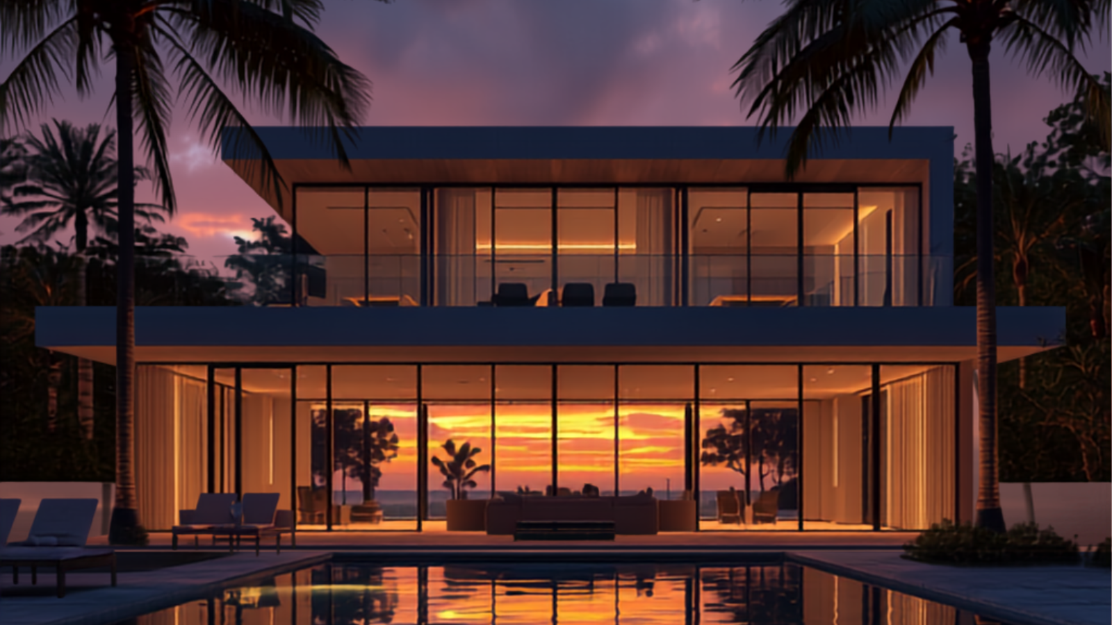 Modern smart home exterior in Miami at sunset - Inhoome
